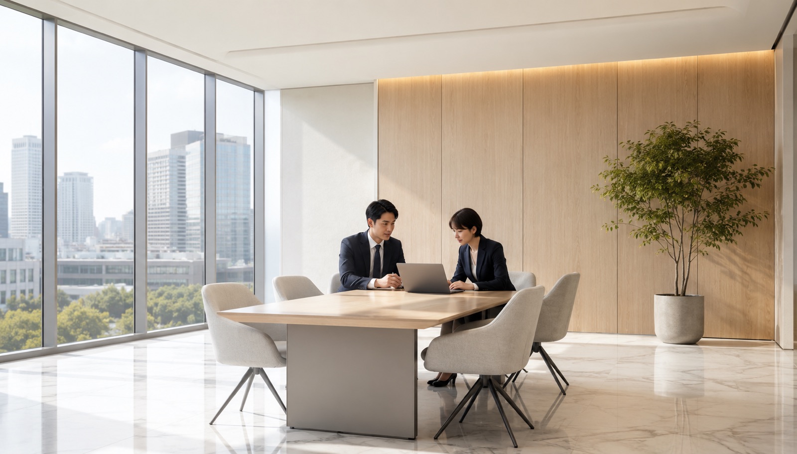 決裁者データベースを活用して大企業の商談を進めるシーン